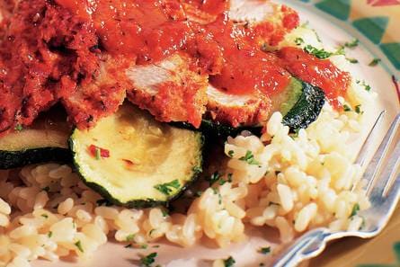 Varkensfricandeau in paprika-sinaasappelsaus