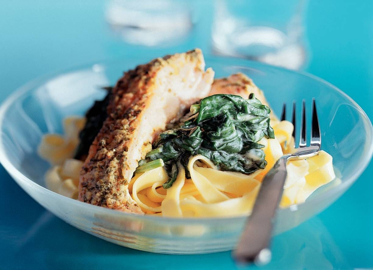 Zalm met spinaziepasta