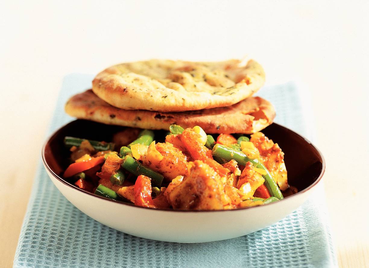Naanbrood met viscurry