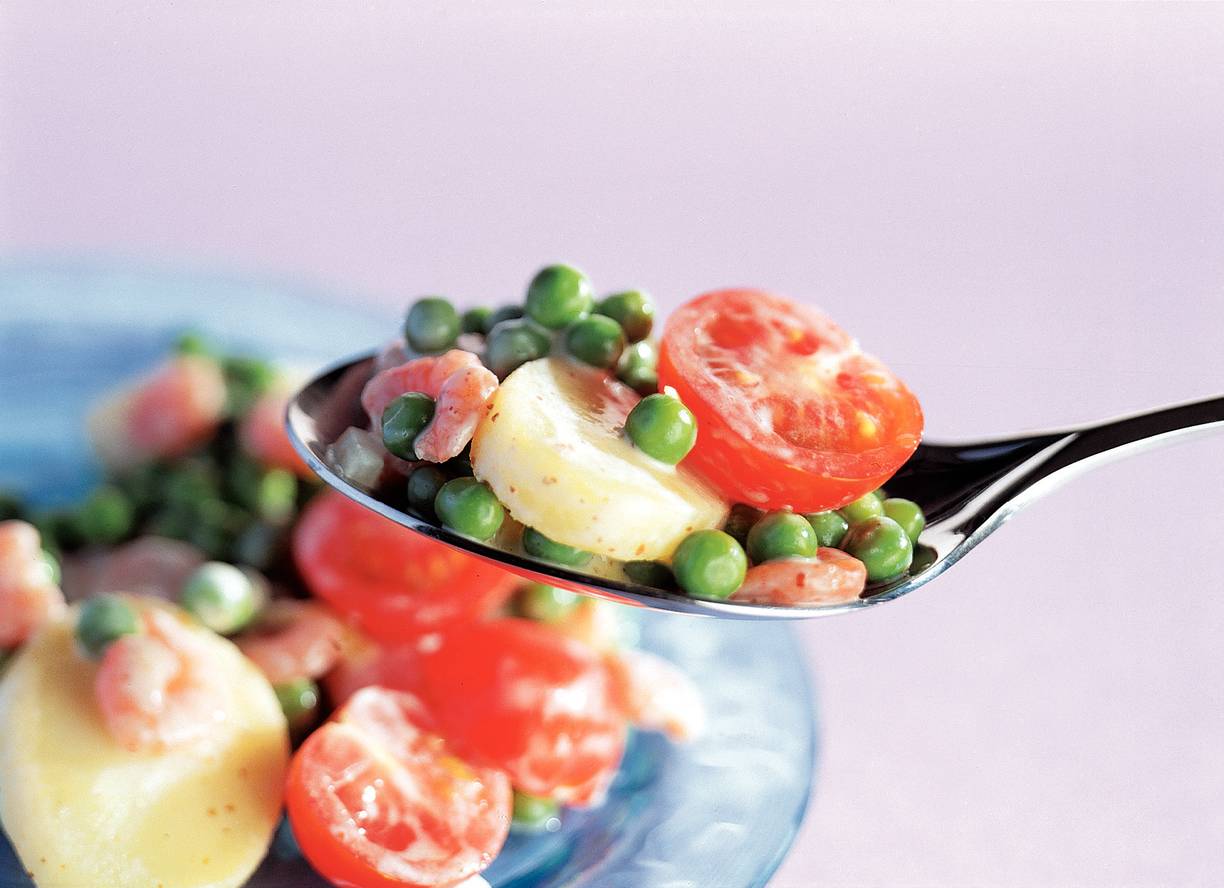 Aardappelsalade met garnalen