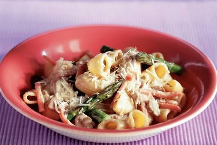 Pasta met asperge-champignonsaus