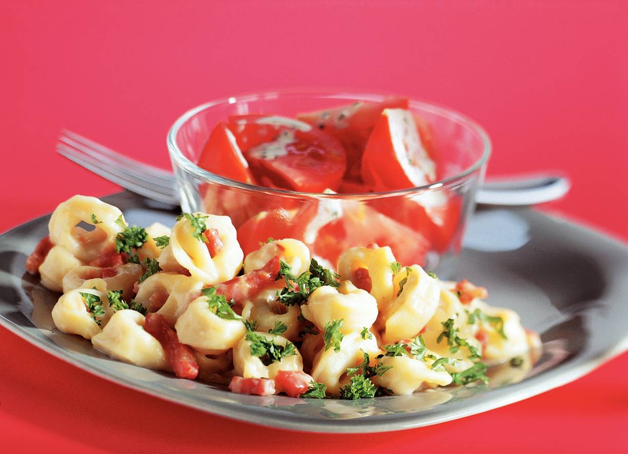 Tortellini met room en spek
