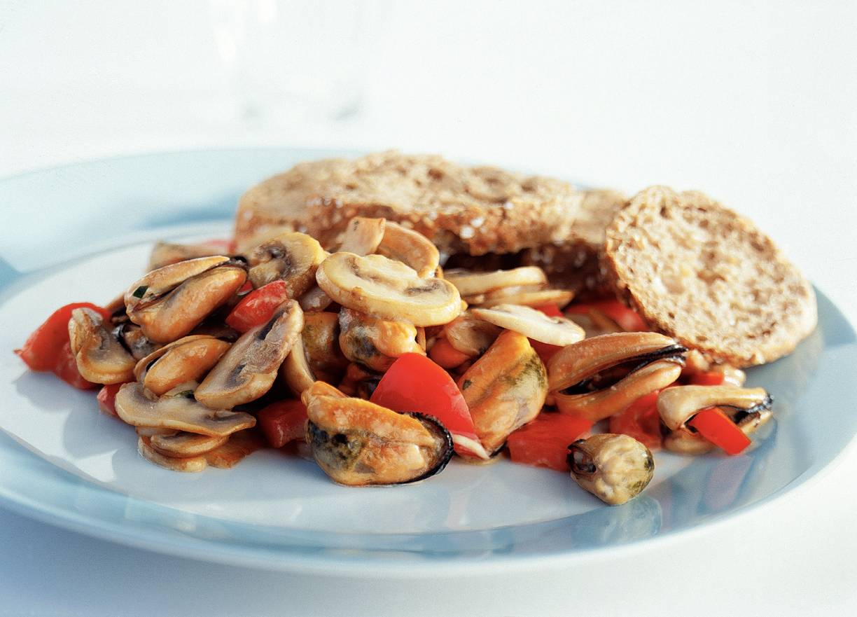 Gebakken mosselen met champignons