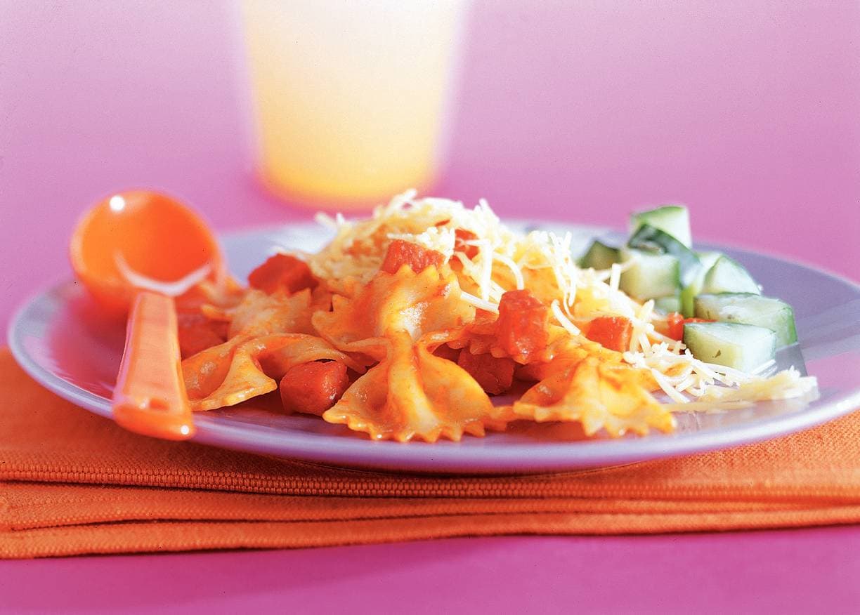 Vlindermacaroni met ham en kaas