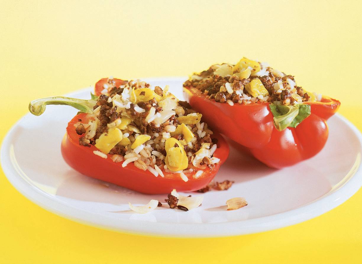 Pittig gevulde paprika's