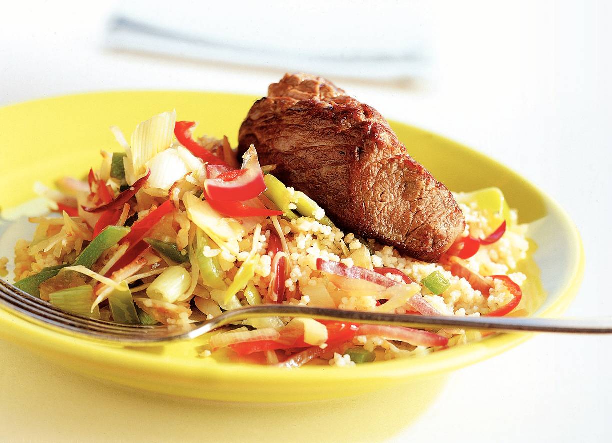 Couscous met pittige biefstuk