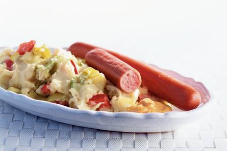 Preistamppot met hot dogs