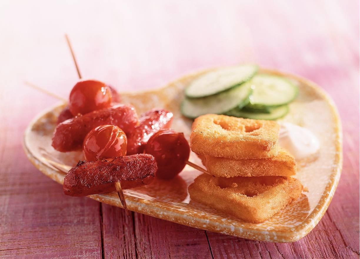 Spiesen met aardappelwafeltjes