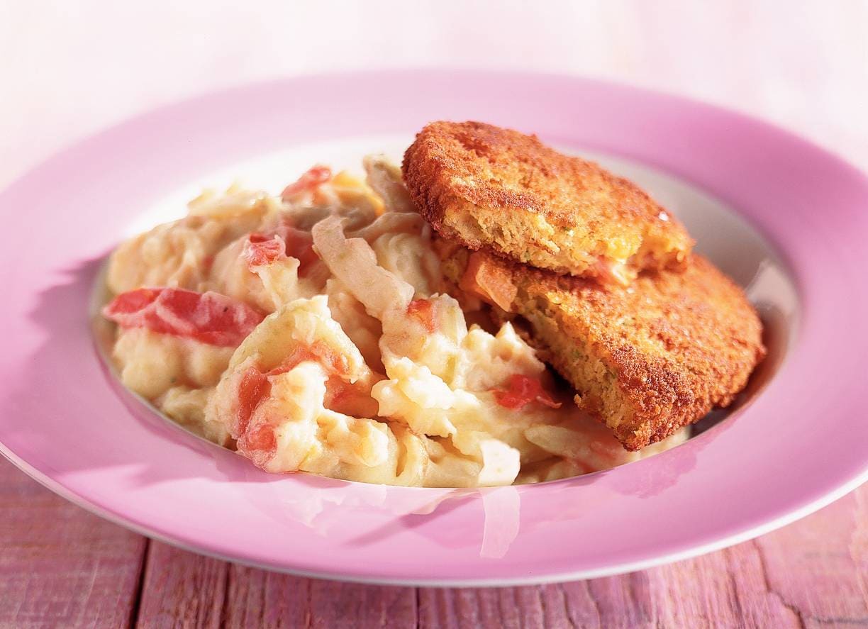Venkelstamppot met groenteschnitzel