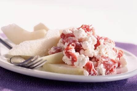 Peer met ham en hüttenkäse