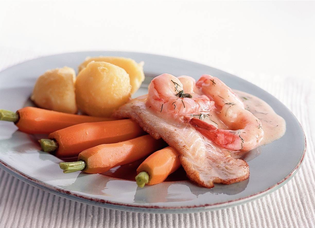Kabeljauw met garnalensaus