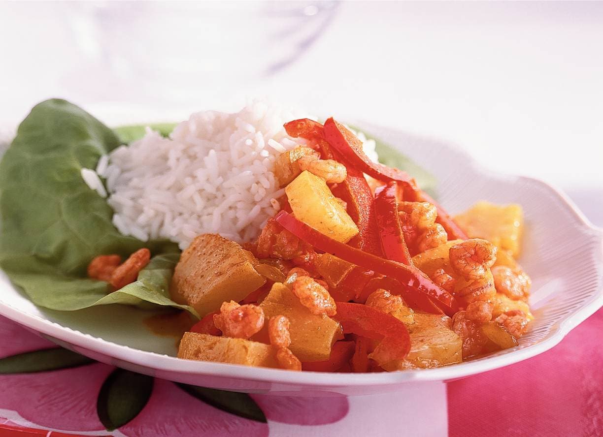 Ananascurry met garnalen