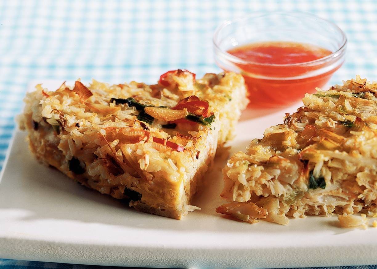 Pittige rijsttaart met krab