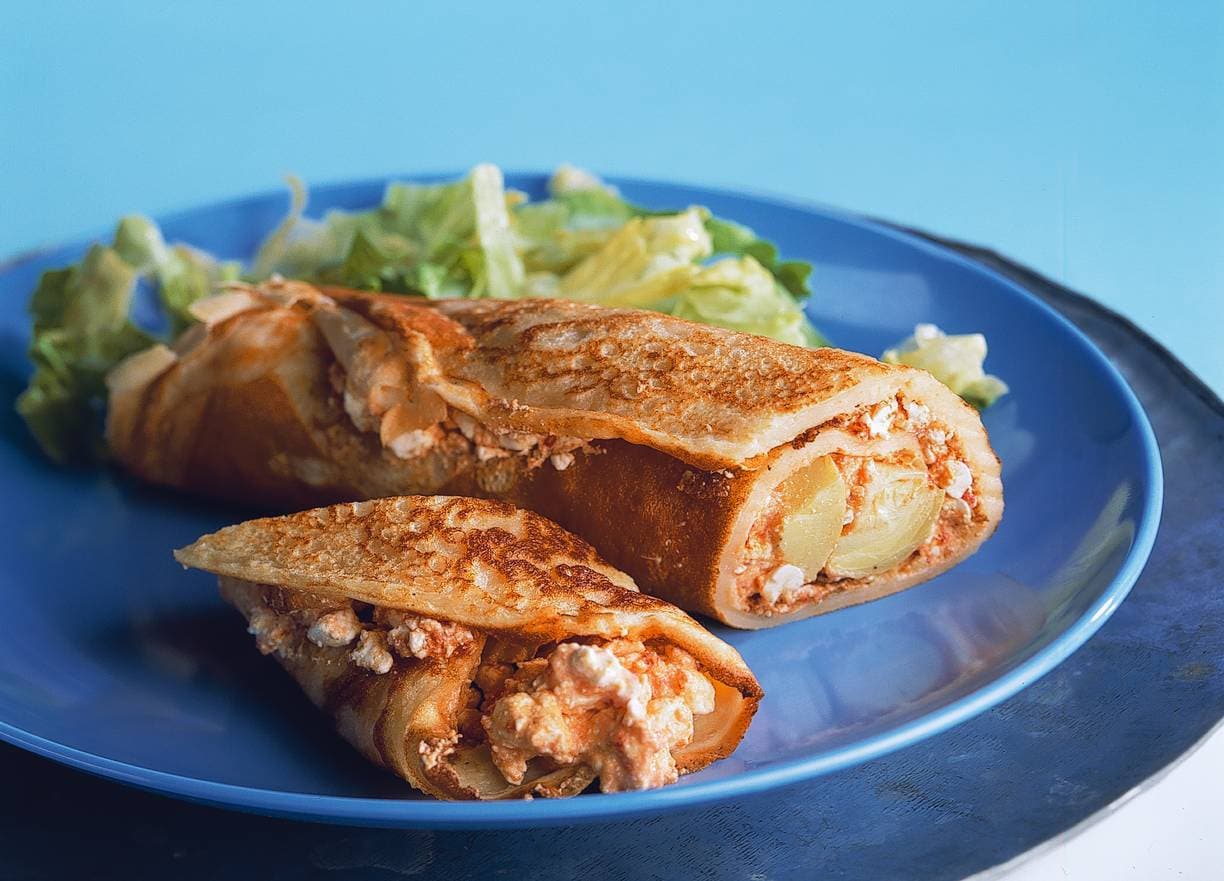 Pannenkoeken met hüttenkäse en artisjok