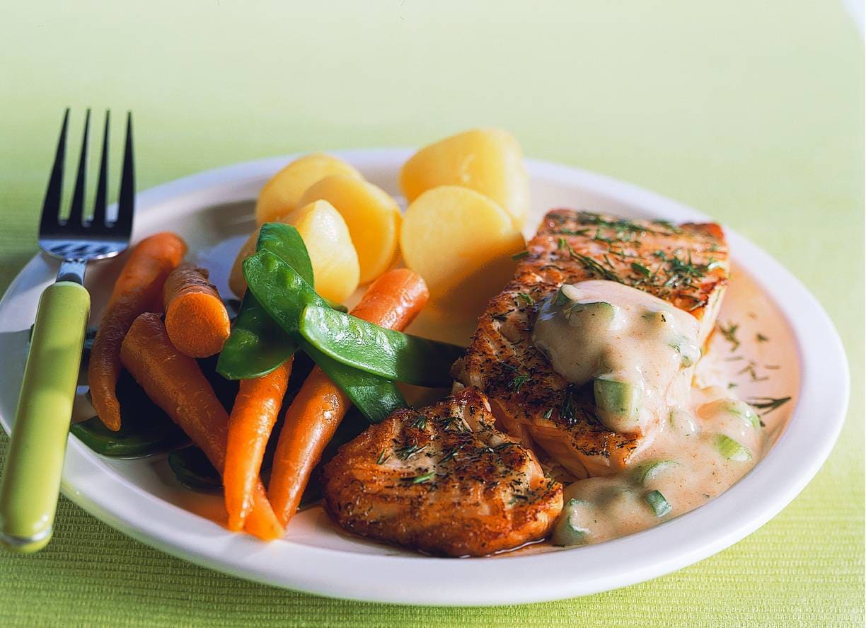 Zalm Met Gebakken Aardappelen En Erwtjes Recept Allerhande Albert