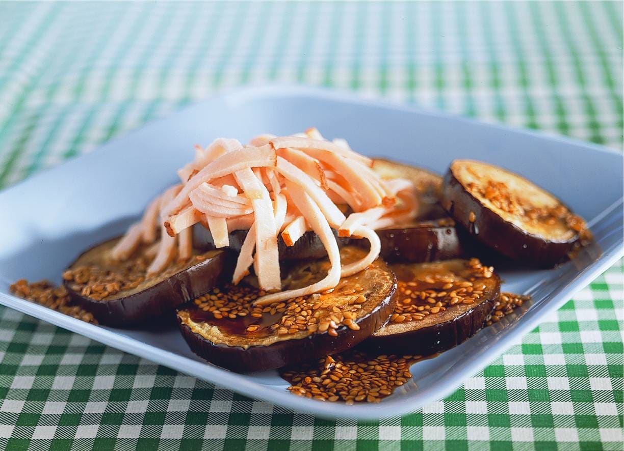 Gegrilde aubergine met kipfilet