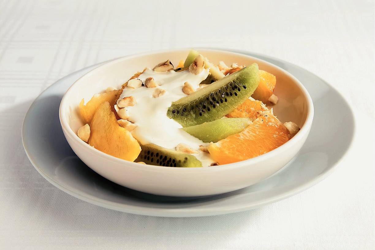 Fruitsalade met roomsaus