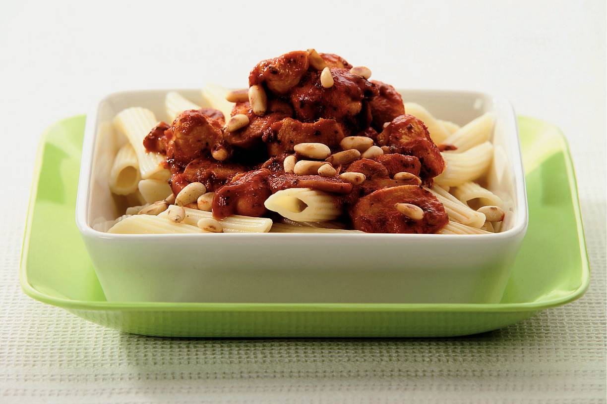 Penne met paddestoel-tomatensaus