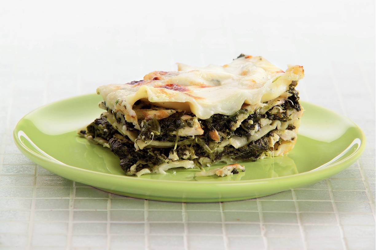 Lasagne met spinazie en gerookte kip