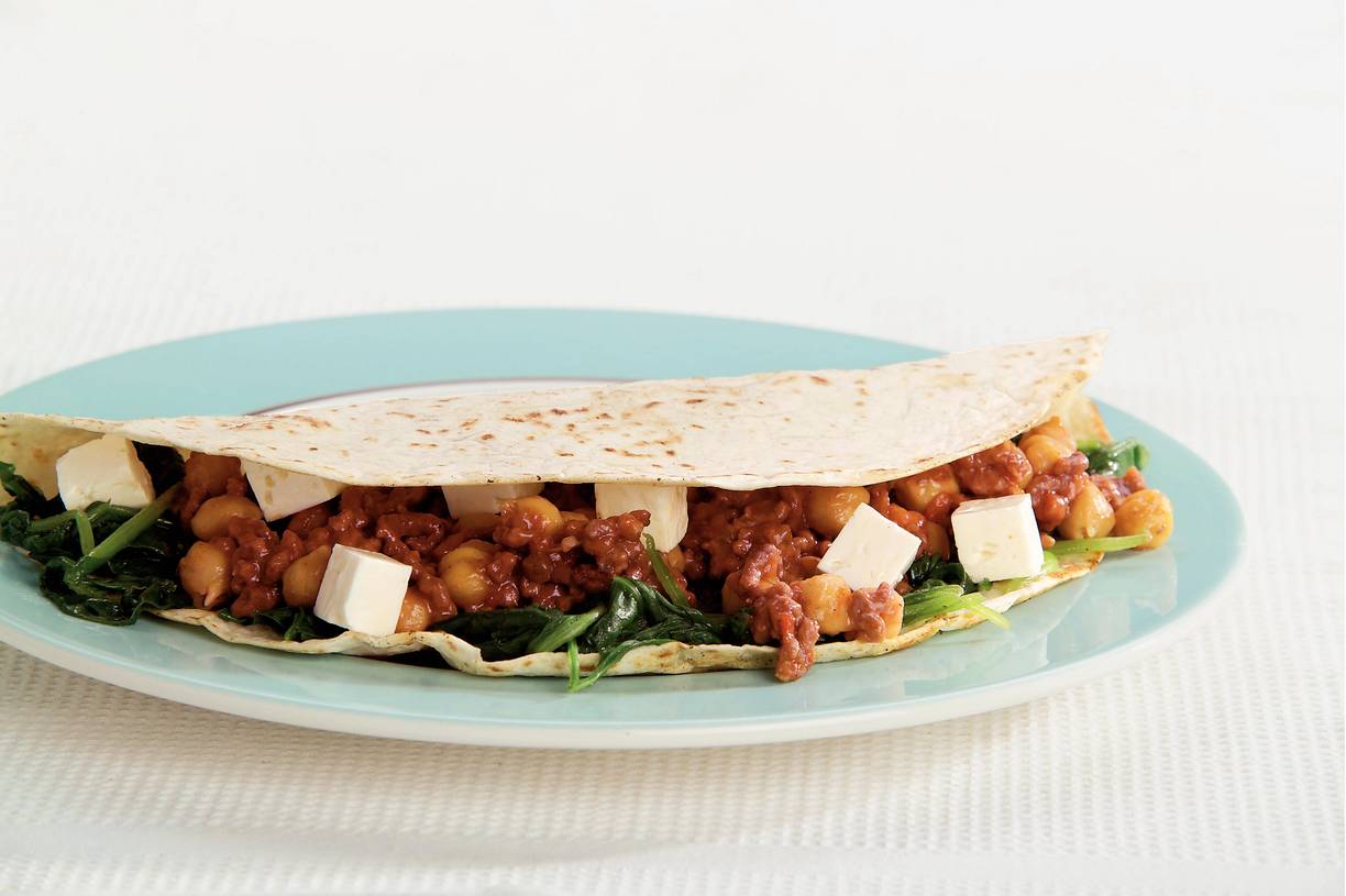 Tortilla's met spinazie en kikkererwten