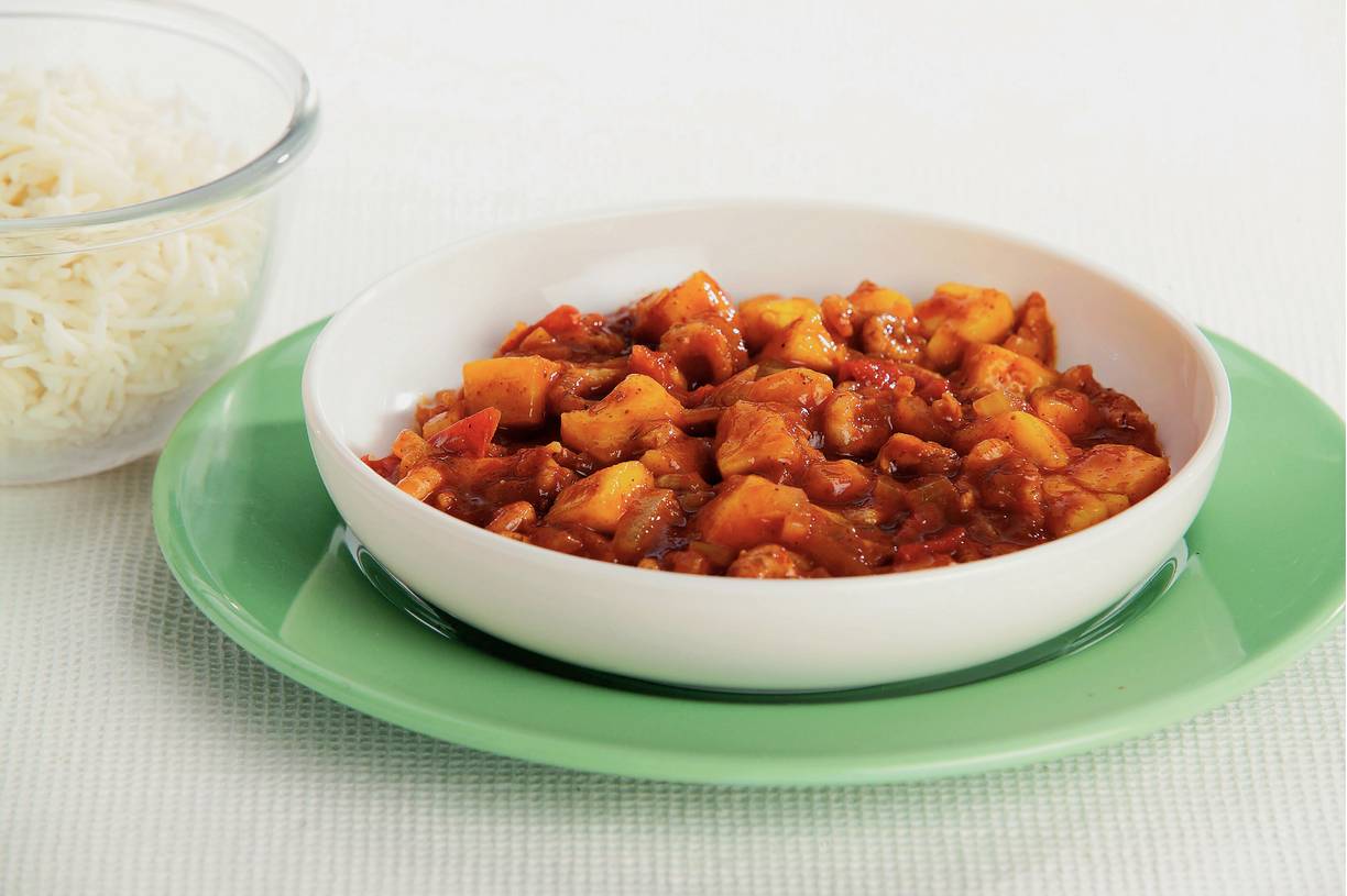 Rijst met Indiase garnalencurrysaus