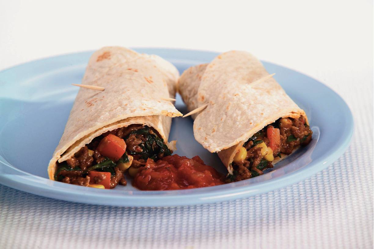 Kleurige groententortilla's met gehakt