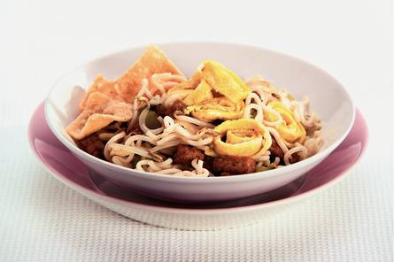 Noedels met tofu en omeletreepjes