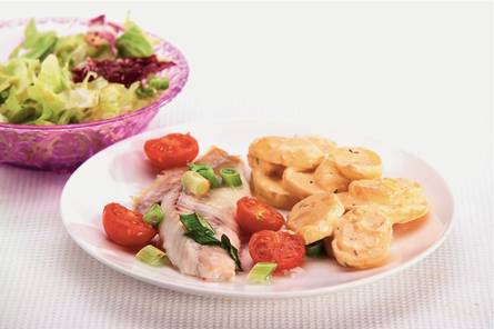 Romige aardappelen met roodbaarsfilet