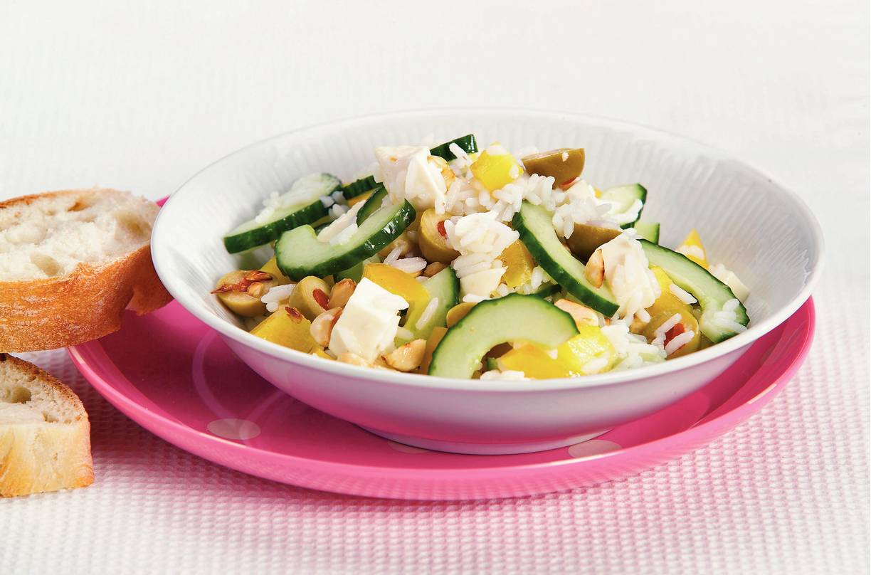 Rijstsalade met basilicumdressing