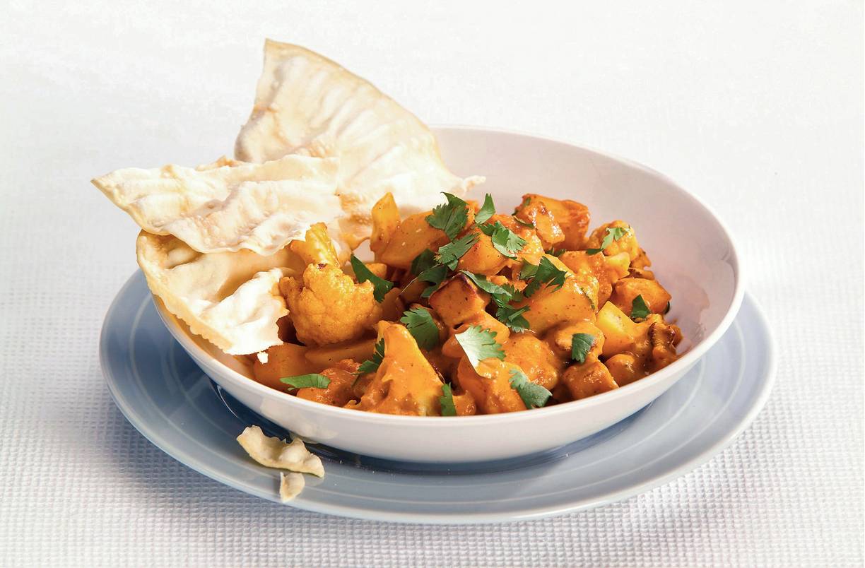Bloemkoolcurry met pappadums