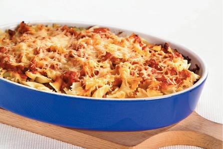 Farfalle met gehakt en tomaten-mascarponesaus