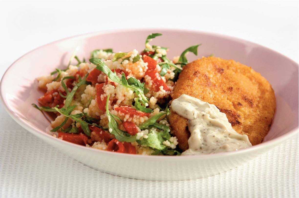 Paprikacouscous met kaasschnitzels