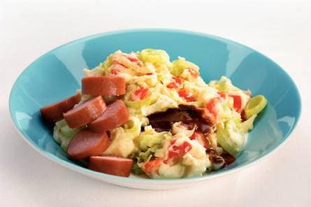 Stamppot van prei met jus en rookworst