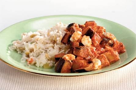 Griekse aubergineschotel met geitenkaas