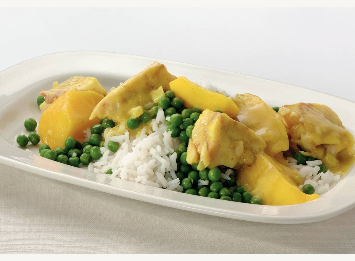 Kerrie-visschotel met mango