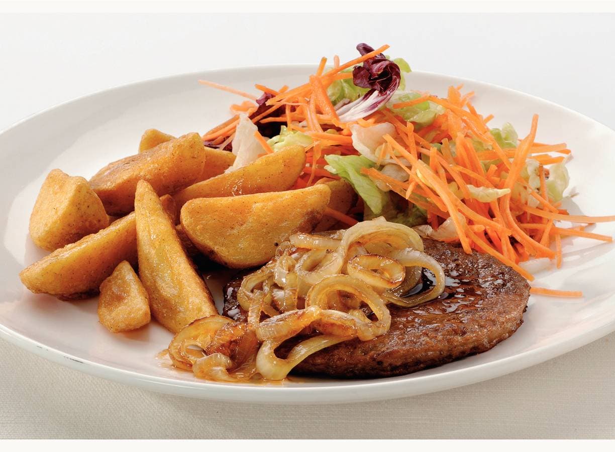Beefburgers met uiencompote