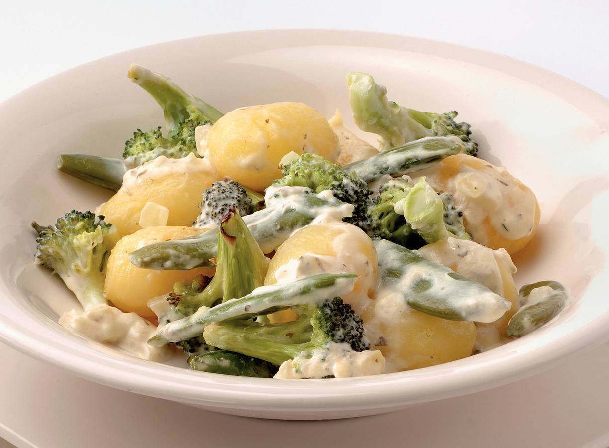 Ovenschotel met roomkaas en sugarsnaps