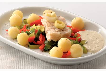 Kabeljauw met prei en mosterdsaus