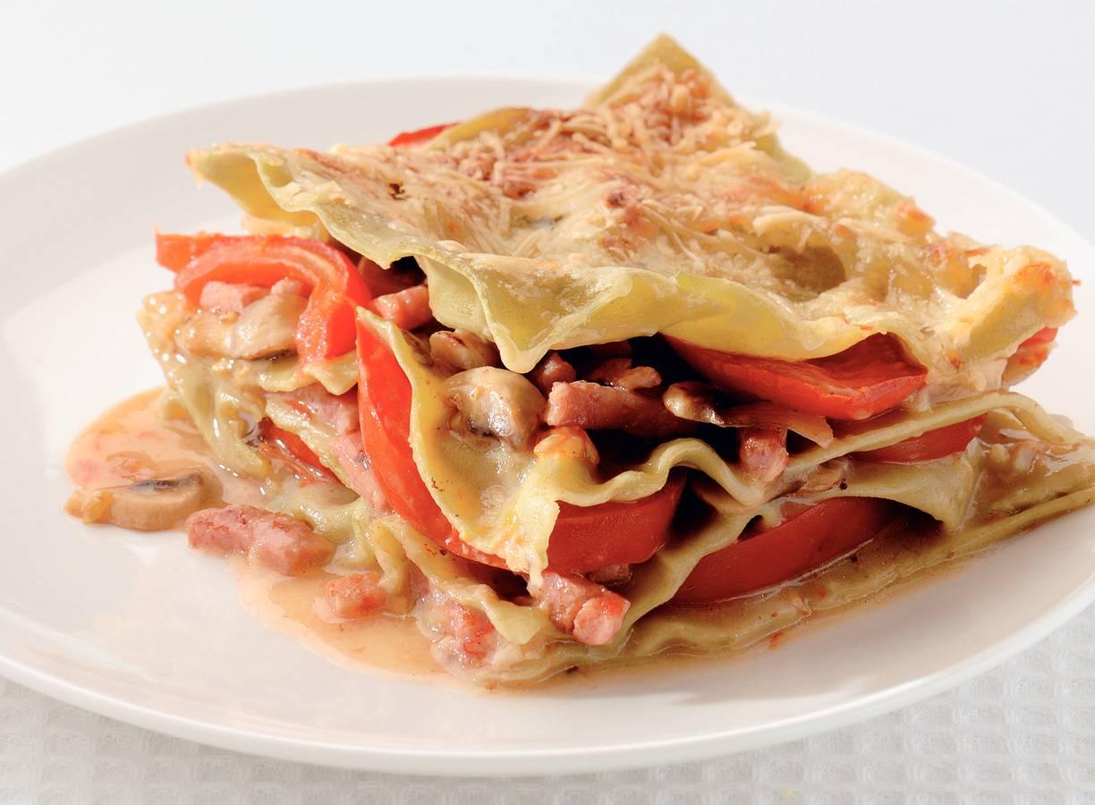 Lasagne met champignons en spek