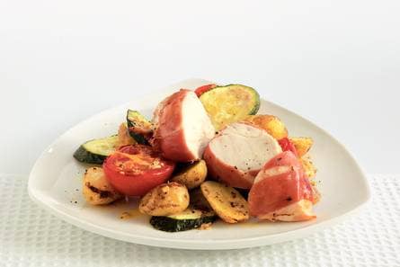 Kip met ham en krieltjes uit de oven