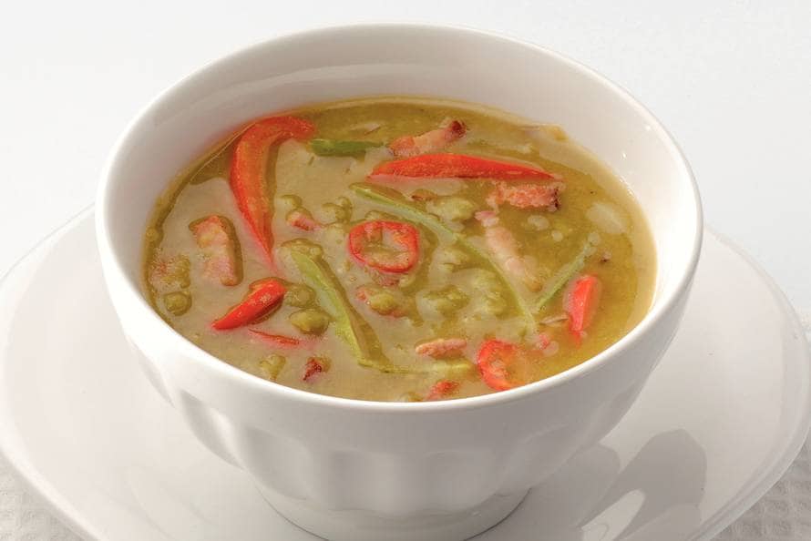 Pittige erwtensoep met spekreepjes