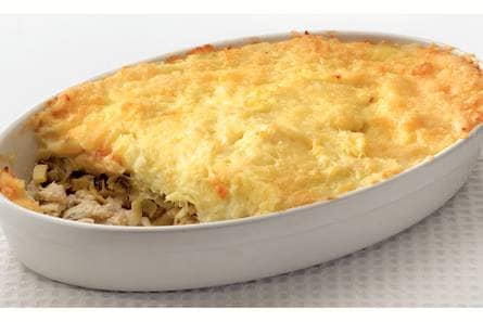 Oven­scho­tel met vis en aard­ap­pel­pu­ree