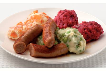 Kipchipolataworstje met driekleurenpuree
