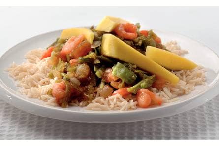 Indiase rijst met mango en garnalen