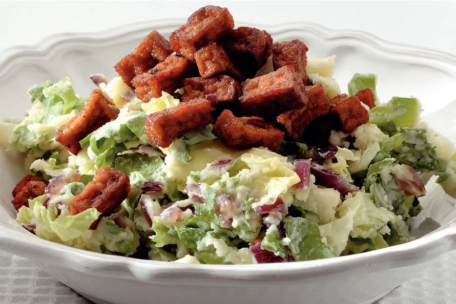 Stamppot rauwe andijvie met pittige tofu