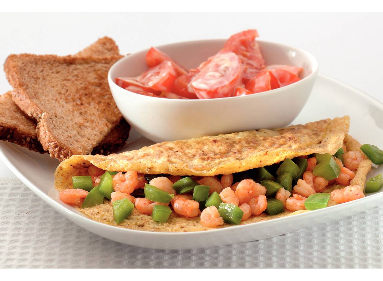 Eikruidenomelet met garnalen