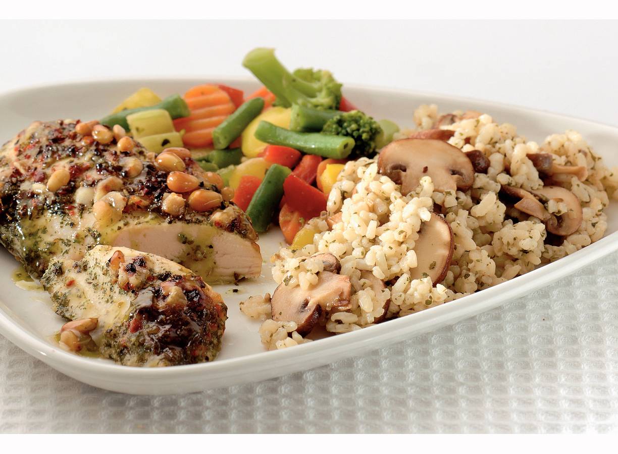 Kipfilet pesto met paddenstoelenrisotto