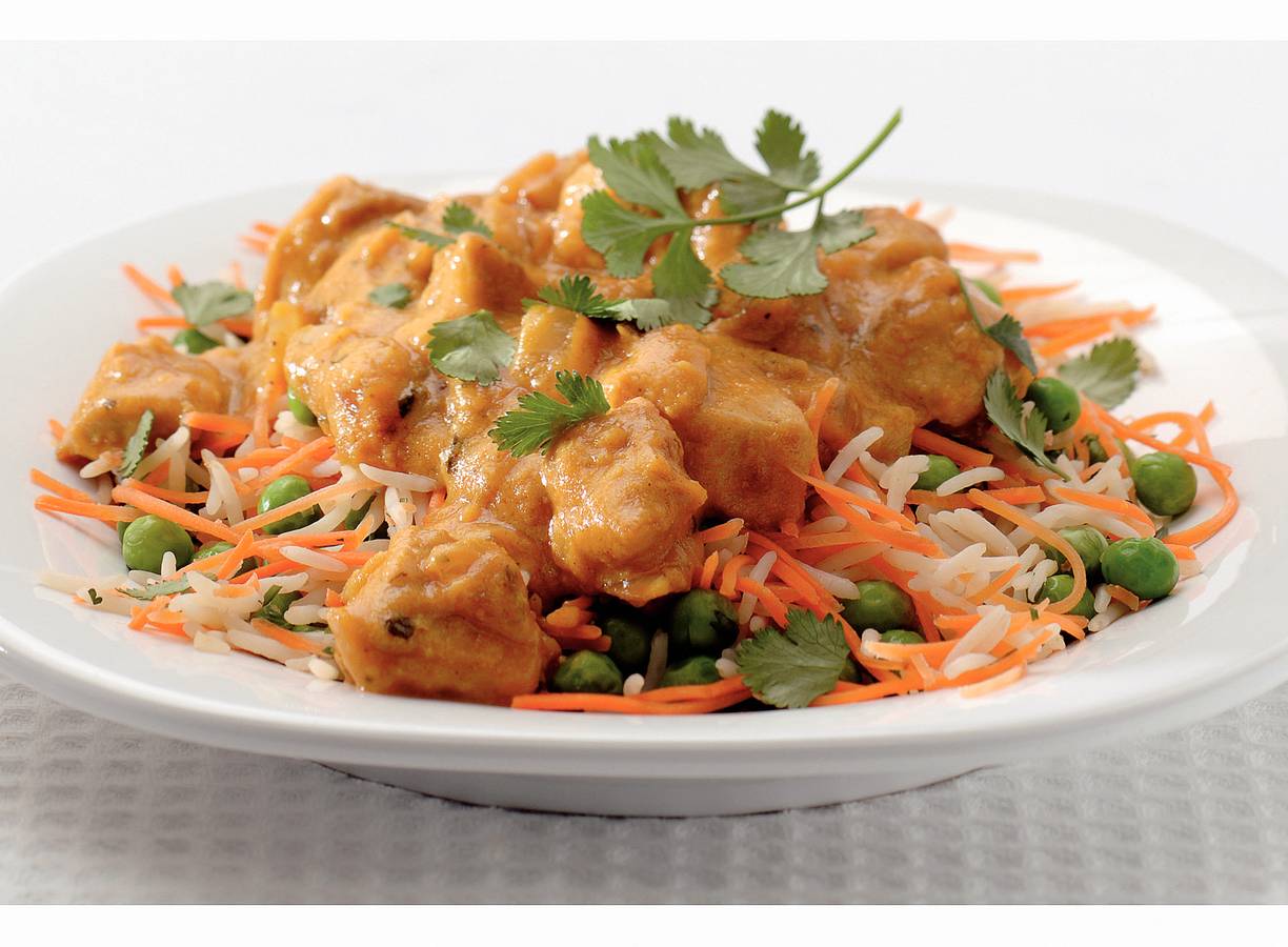 Korma vlees met korianderrijst