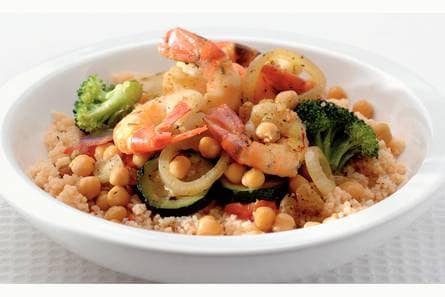Couscous met garnalen en stoomgroenten
