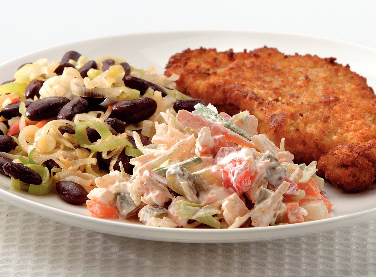 Schnitzel met knoflook-groenten'cream'